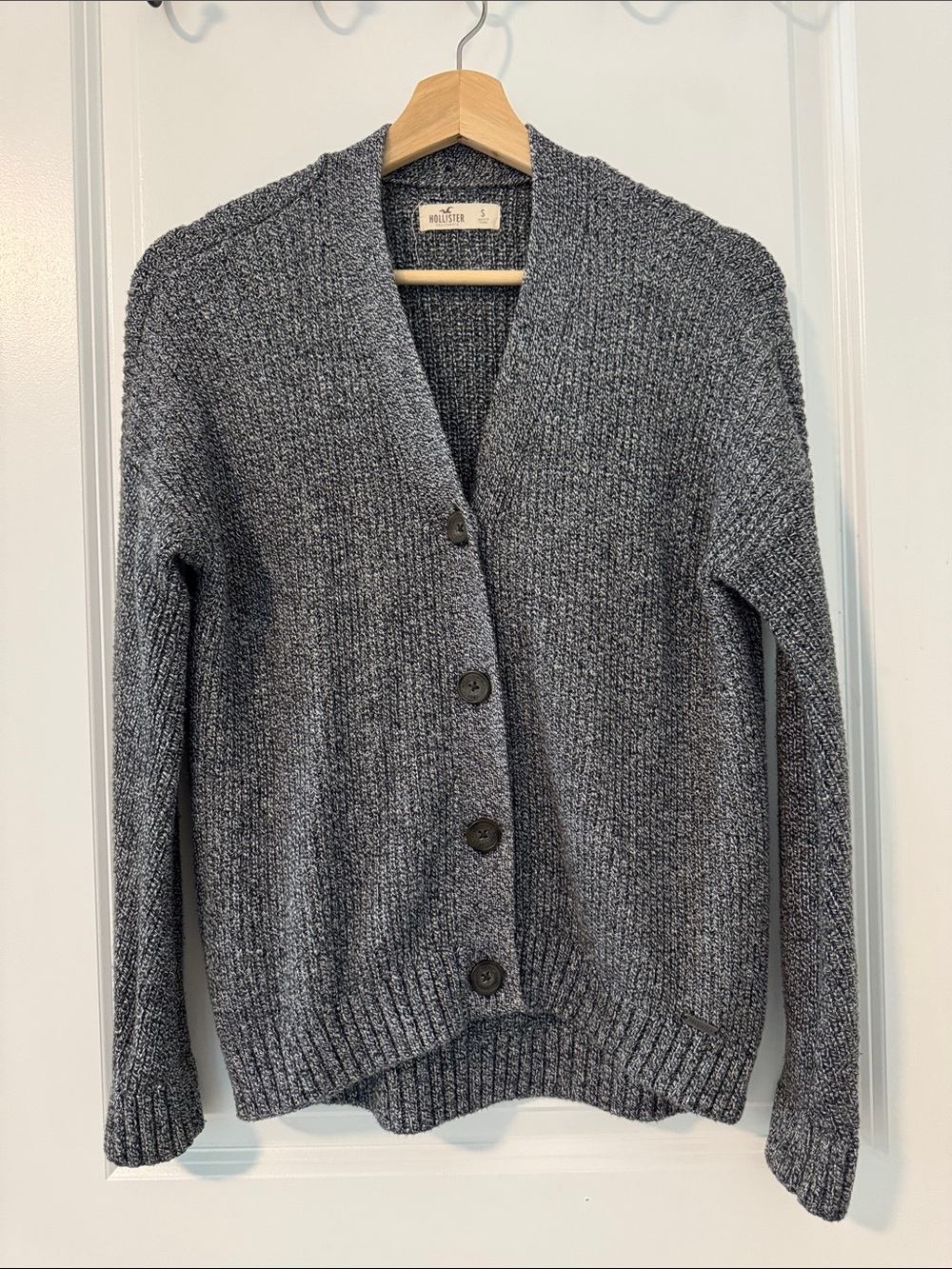 Hollister Heather Charcoal Grey Cotton Blend Button Cardigan Size S Women